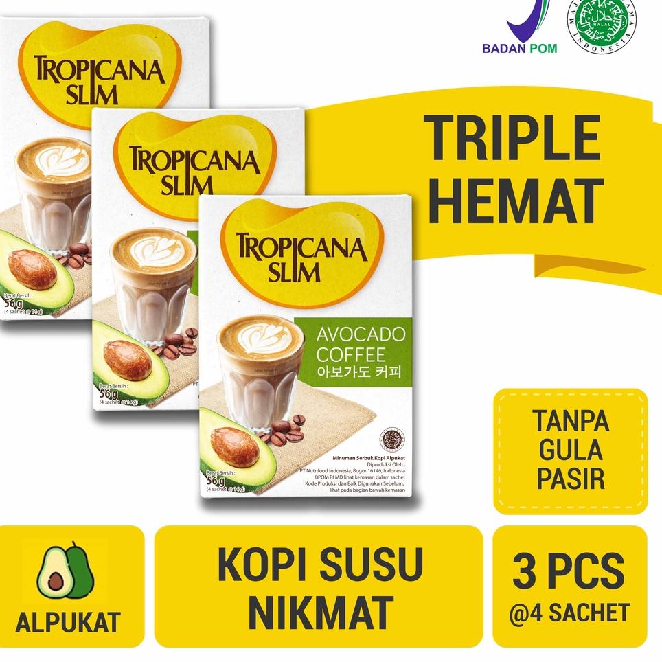 

♀ Triple Pack - Tropicana Slim Avocado Coffee 4 Sachet - Kopi Susu Nikmat Bebas Gula Pasir ♔