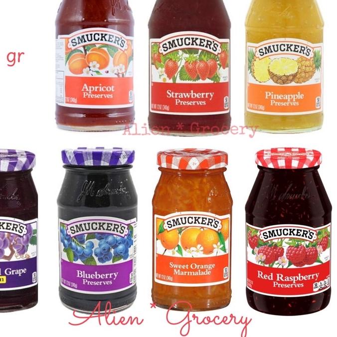 

✩ Smucker Smuckers Selai Olesan Apricot Strawberry Red Raspberry Blueberry Pine Grape Concorde Sweet Orange 340gr ✮