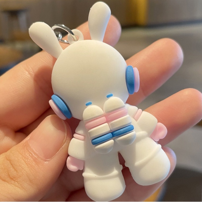 Fashion Kawaii Astronot Luar Angkasa Bunny Boneka Gantungan Kunci Untuk Wanita Pria Lucu Ransel Liontin Aksesoris Pasangan Hadiah Mobil Key Ring