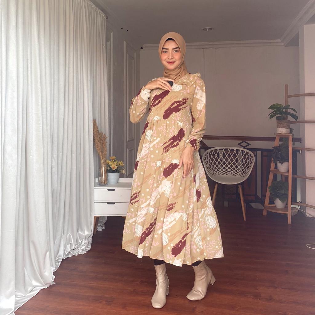 ABSTRAK MIDI DRESS - CERUTI PREMIUM FULL FURING - TUNIK PANJANG SYARI