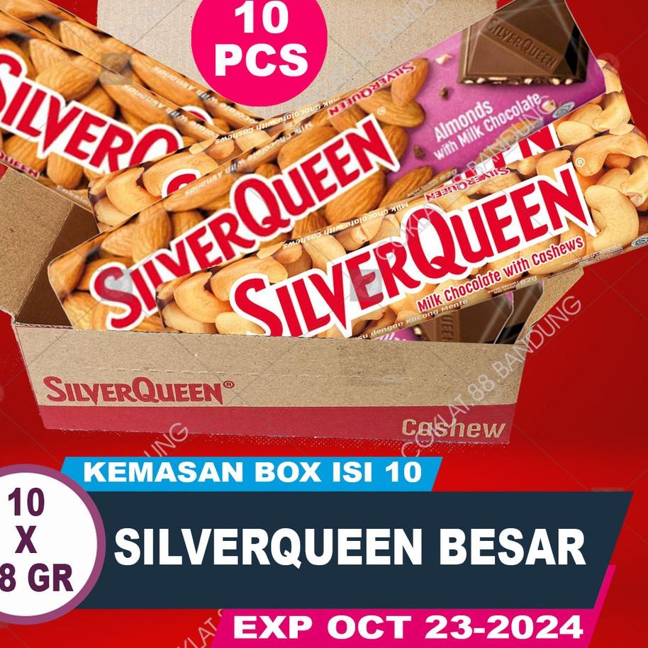 

❋ SILVERQUEEN 58gr 1 Box Isi 10 pcs EX 62 gr Cokelat Besar, Coklat SILVER QUEEN Buy 1 GET 1 10 Batang X 58 gr/gram Milk Chocolate Almond Cashew Mete Fruit Matcha Dark White 58 gram ➦