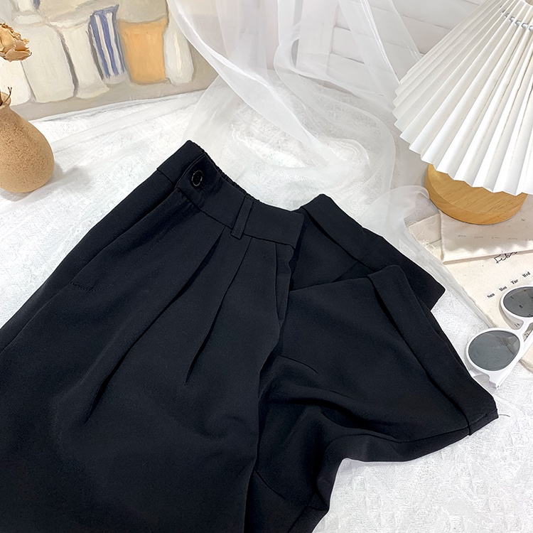 Hitam/Putih/Coklat/Khaki Highwaist Straight Loose  Kasual Celana Setelan Wanita Korean