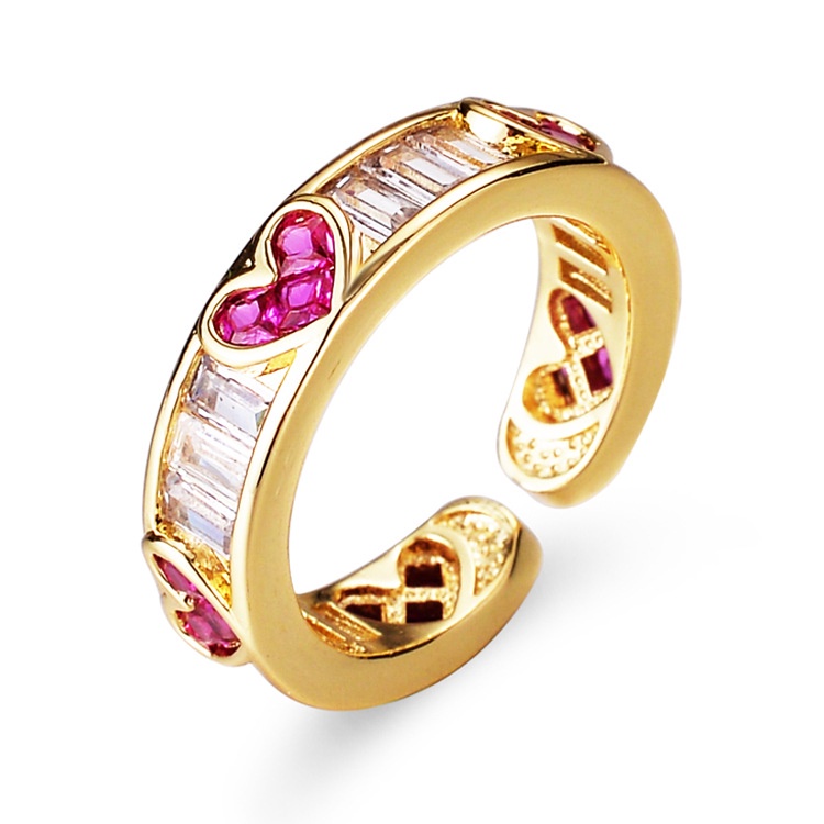 Goldkingdom Fashion Perhiasan Aksesoris Ready Stock Niche Desain Cinta Zirkon Pembukaan Cincin Perempuan Hati Manis Rasa Senior Jari Telunjuk Cincin Bersih Merah Cincin Yang Dapat Disesuaikan