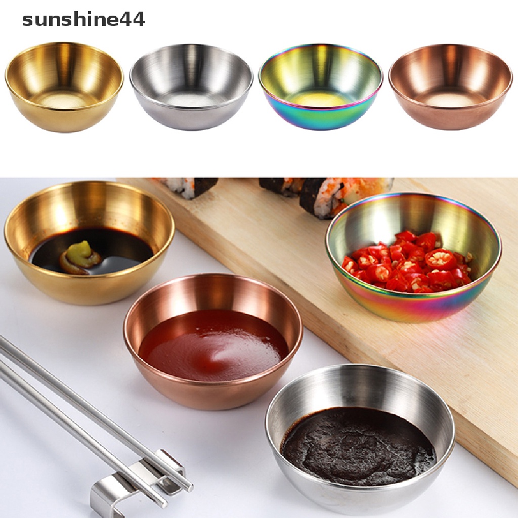 Sunshine Tempat Kecap Stainless Steel Bulat Piring Kecil Golden Sauce Seasoning Dish ID