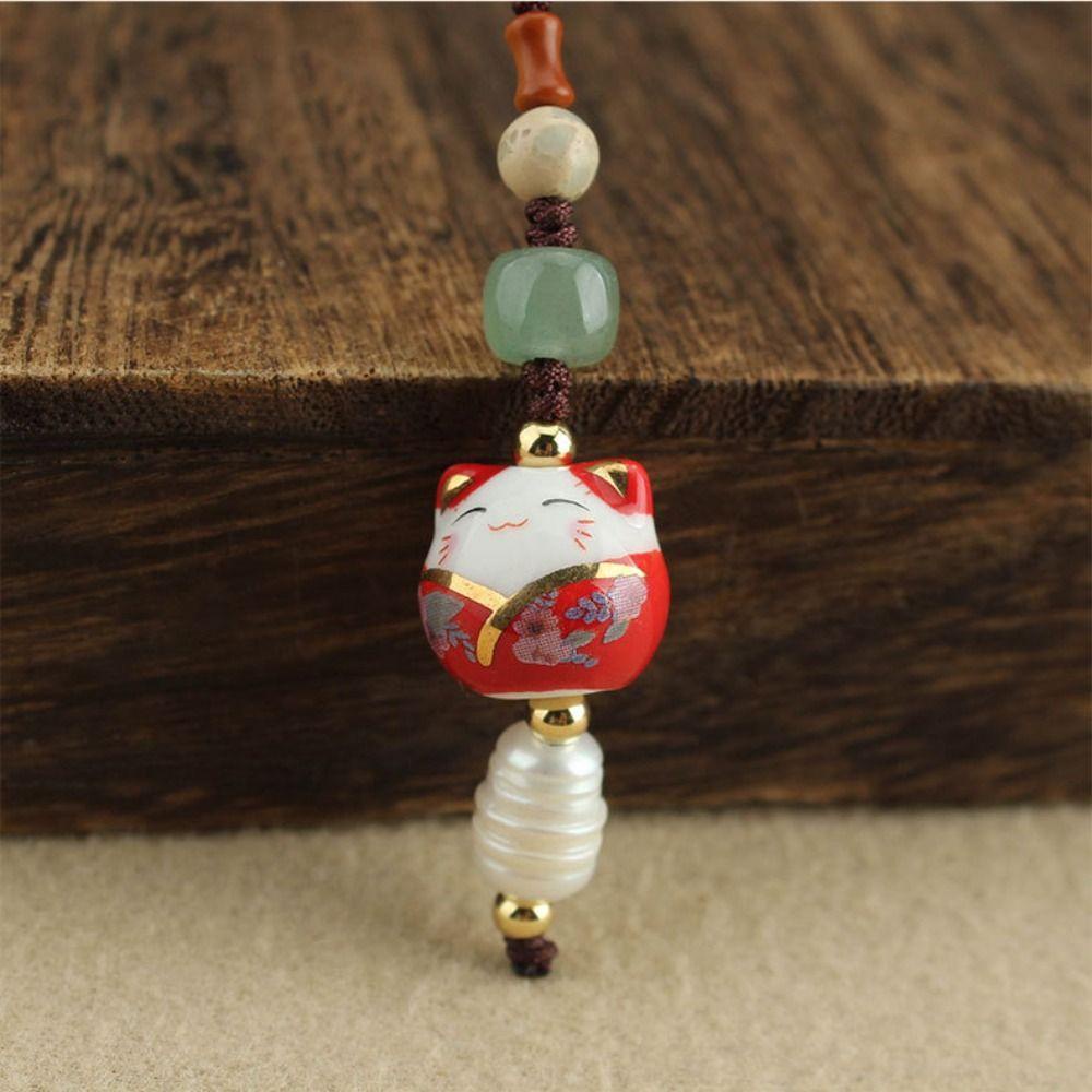 Needway   Gantungan Kunci Keramik Kreatif Retro Lucu Beruntung Berkah Membuat Aksesoris Gaya Cina Lanyard Ponsel