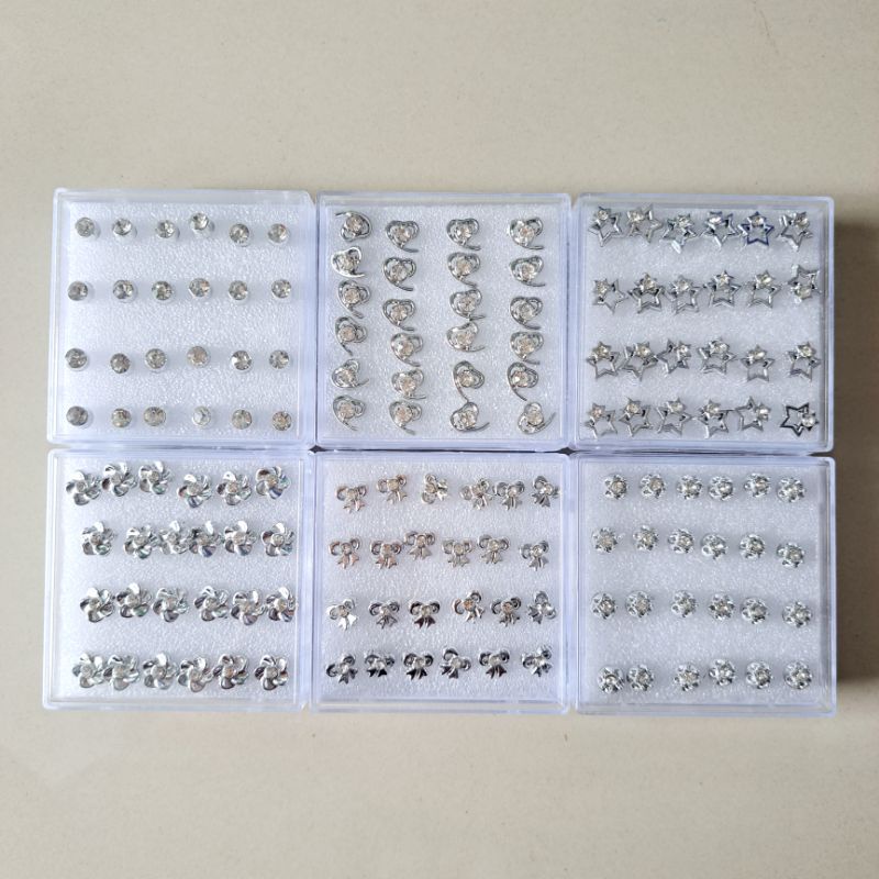Anting Mata 1 Rodium Tusuk Plastik Box Isi 12pasang Kulakan Grosir