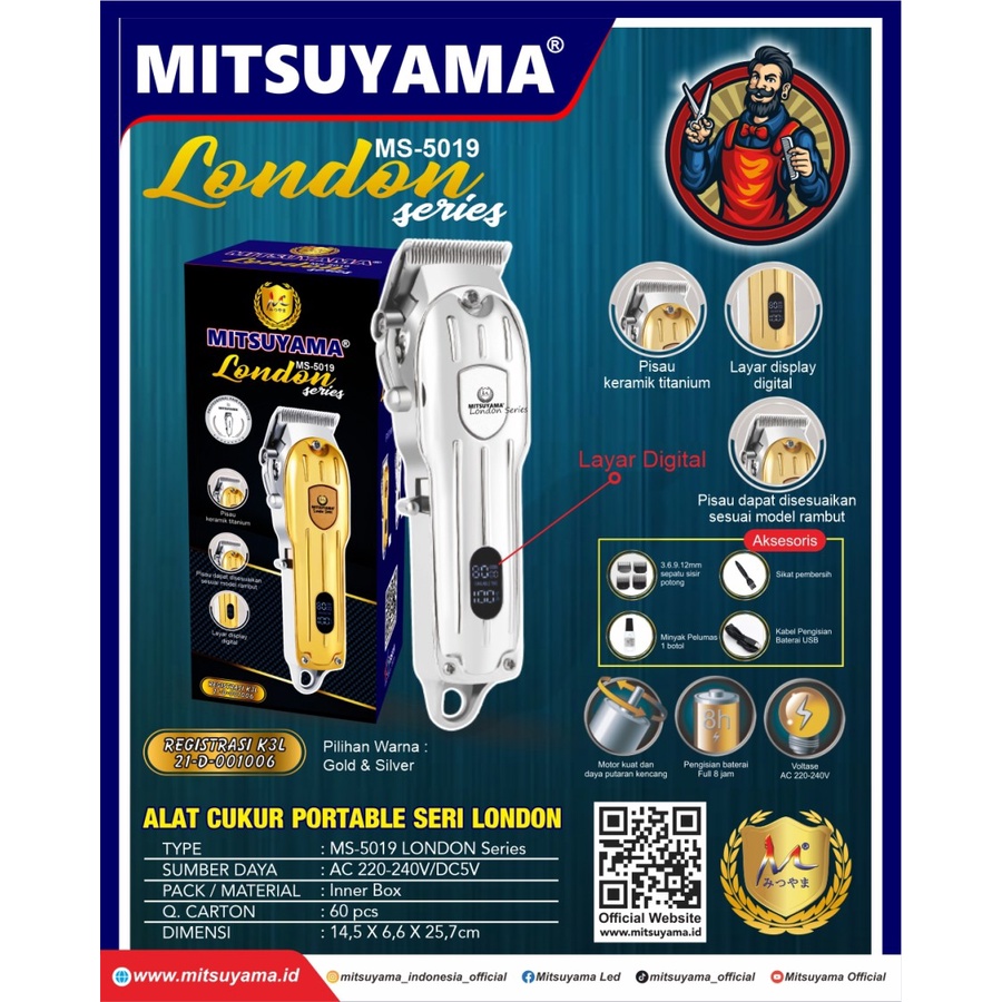 Barangunik2021 -Alat Cukur Rambut Cas Portable Hair Clipper Mitsuyama MS-5019 London