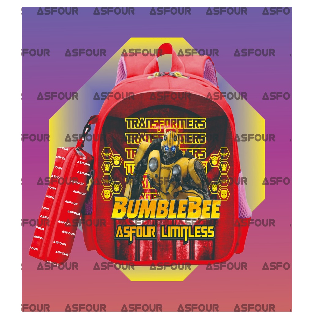 ASFOUR - Bumble Bee Tas Sekolah Anak SD TK PAUD MENGAJI NGAJI Transformers Trans formers mobil Tas Anak Laki Laki 1 2 3