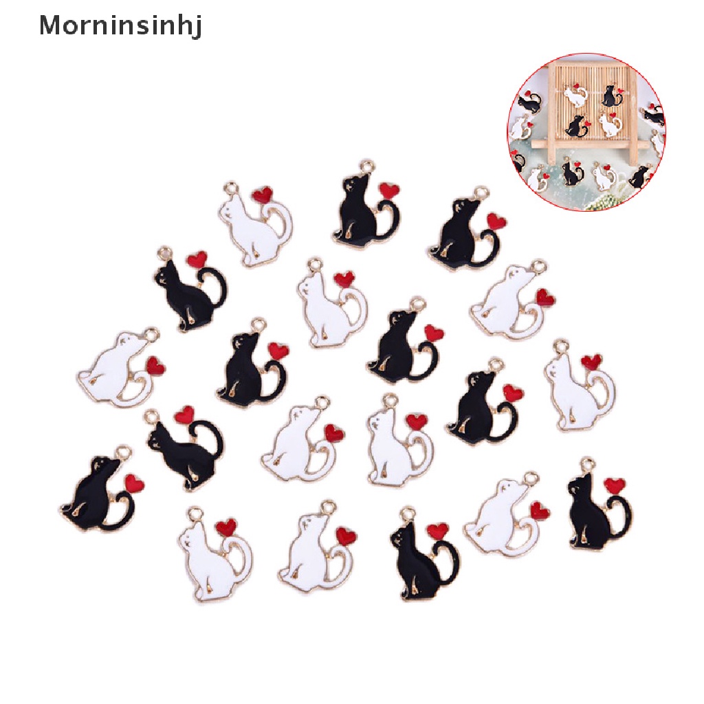 Mornin 10Pcs/Set Enamel Alloy Kucing Cinta Hati Ch Liontin Perhiasan DIY Membuat Craft id