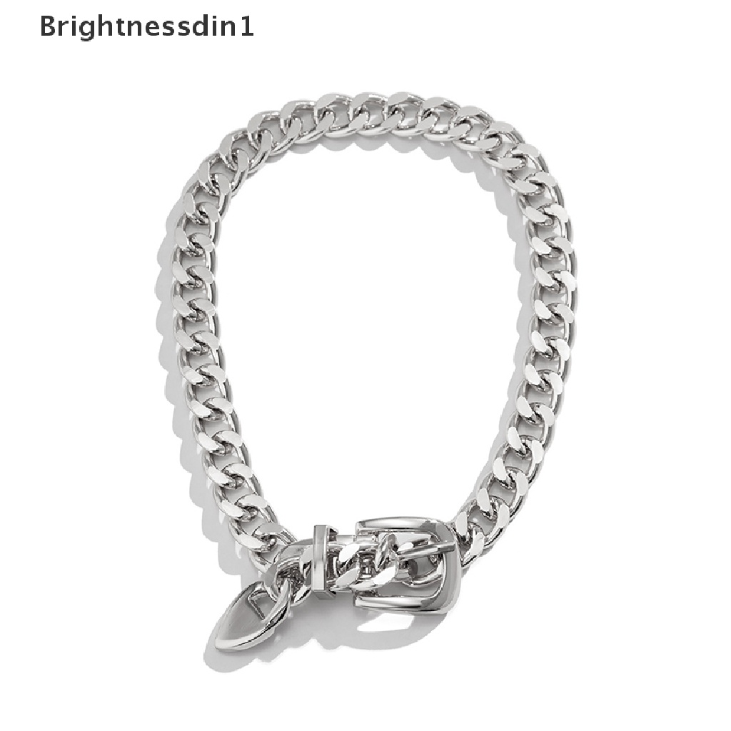 [Brightnessdin1] Fashion Hip Hop Punk Metal Belt Gesper Rantai Choker Kalung Perhiasan Untuk Wanita Tebal Chunky Klavikula Rantai Kalung Butik