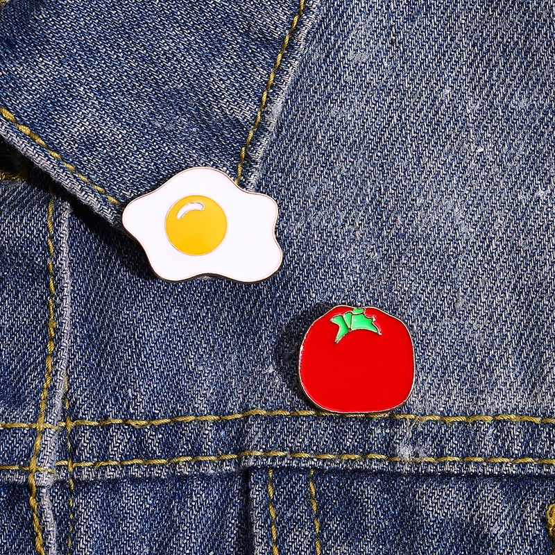 Telur Tomat Lucu Enamel Pin Mini Makanan Bros Lencana Kerah Pin Kartun Bros Lencana Perhiasan Hadiah Untuk Teman Anak