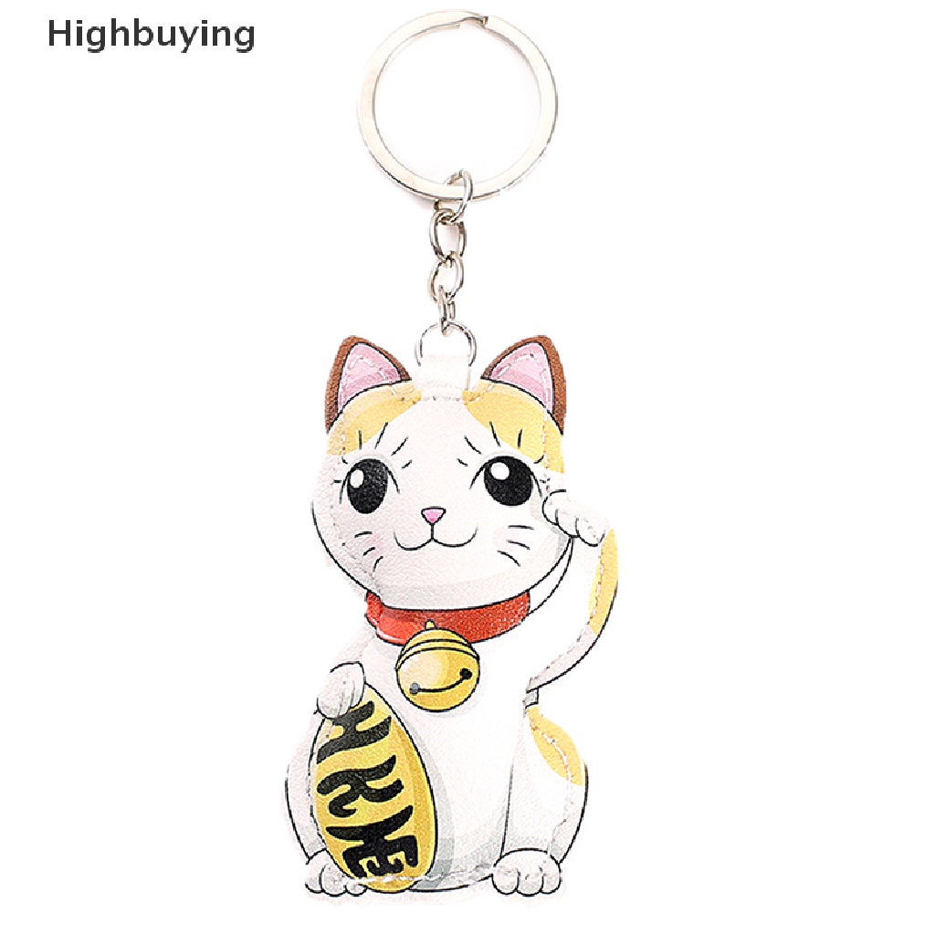 Hbid Kawaii Kartun Gantungan Kunci PU Kulit Lucky Cat Fox Dinosaurus Bulldog Key Chain Bag Pendant Keyring Hadiah Glory