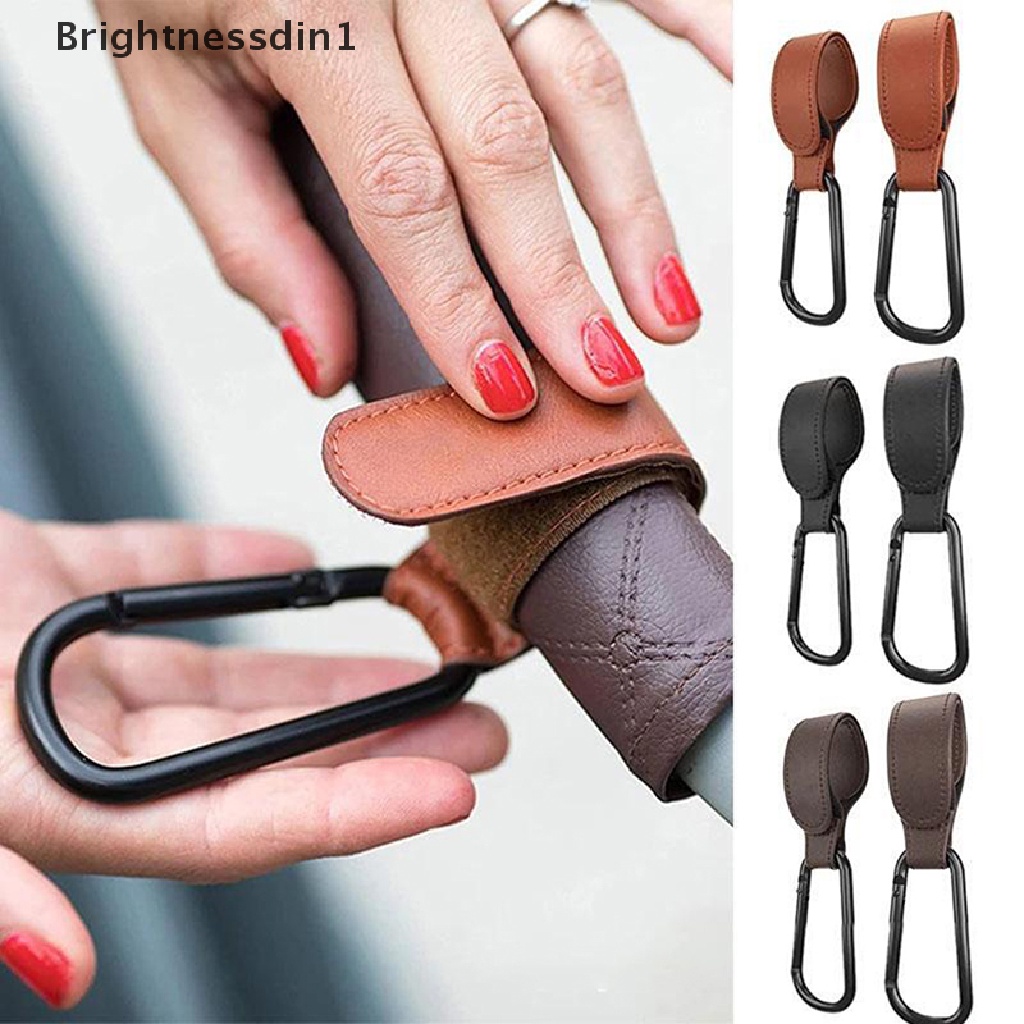 [Brightnessdin1] 1pcs pu Leather Baby Bag Stroller Hook Rotate 360derajat Rotatable Multi-Fungsi Stroller 2in1 Metal Hook Stand Accessorie Boutique