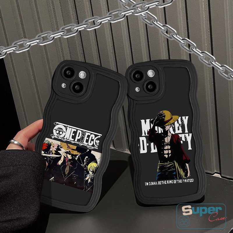 IPHONE Casing Ponsel Anime One Piece Kartun Luffy Kompatibel Untuk Iphone11 Pro Max8 7 Plus XR X XS Max 13 11 12 14 Pro Max 14 6s 6 Plus SE 2020 Hitam Bergelombang Tepi Lembut Tpu Cover