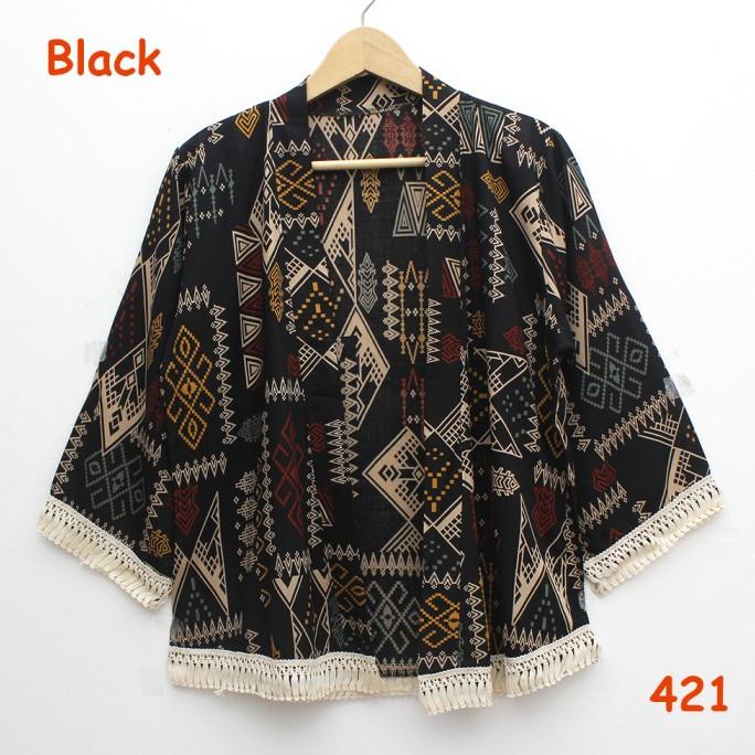 TERBARU CARDIGAN KIMONO KATUN BATIK RUMBAI HARAJUKU STYLE MOTIF TRIBAL ETNIK SALE