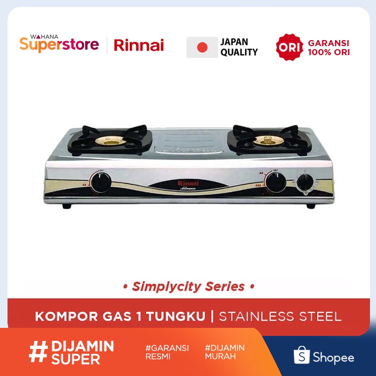 Rinnai Kompor Gas Stove S2 Tungku Stainles - RI522AT | RI 522 AT | RI-522AT