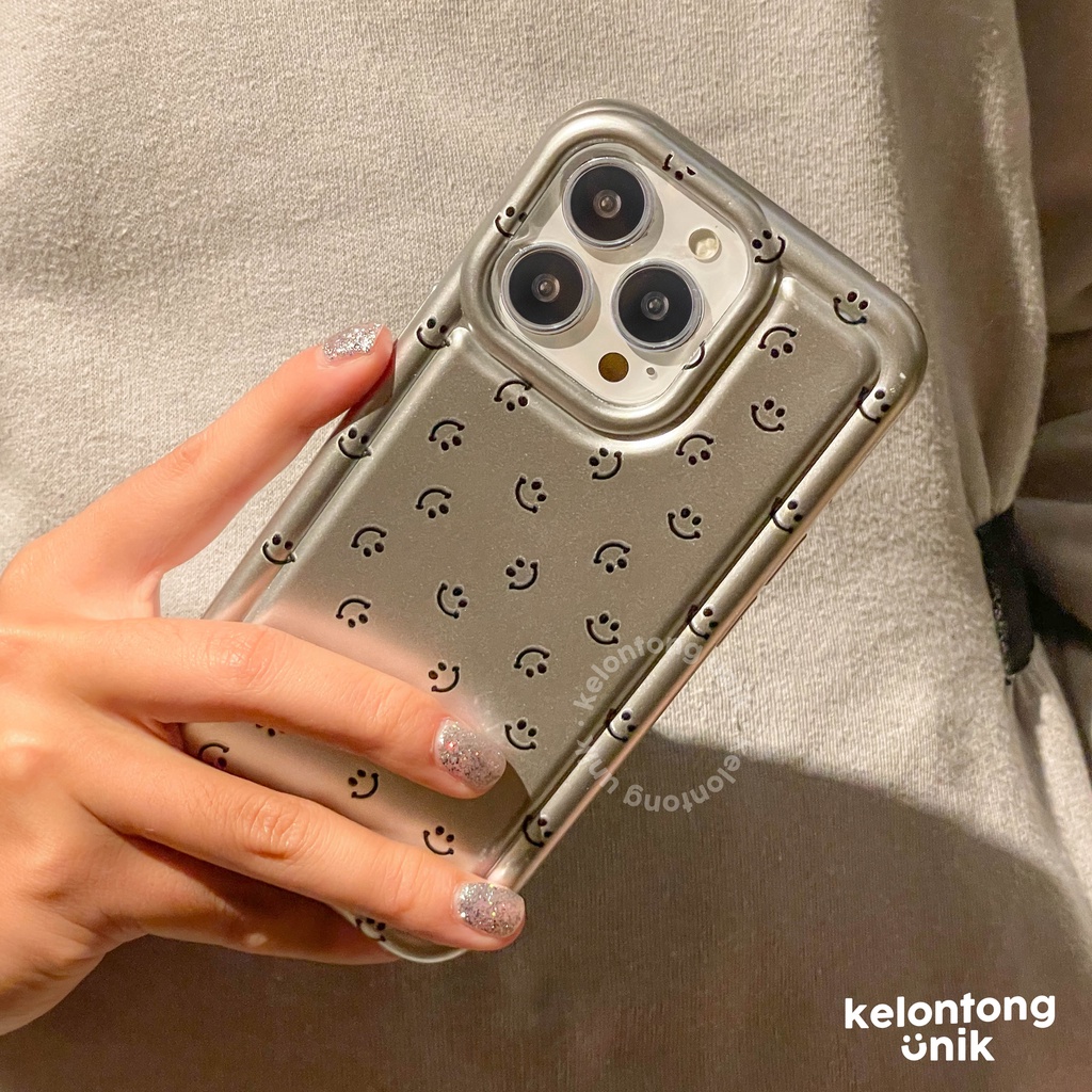 For iPhone - Metalic Matte Silver Smiley Soft Case