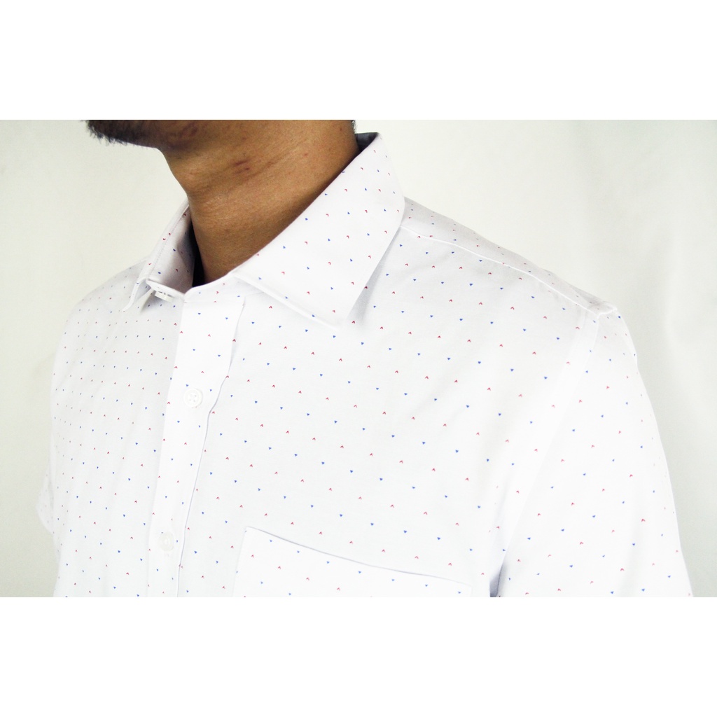 Kemeja Pria Formal Slimfit Maginot Lengan Pendek Putih Motif Polkadot 08 | Kemeja Kantor/Kerja