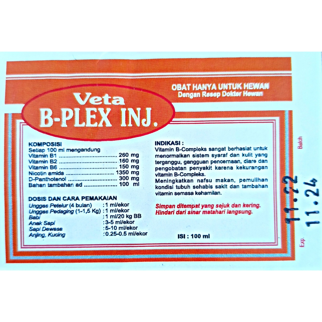 VETA B PLEX Injeksi 100 ml | Injeksi Vitamin B Compleks Complex Komplek Kompleks Komplex | SAVETA