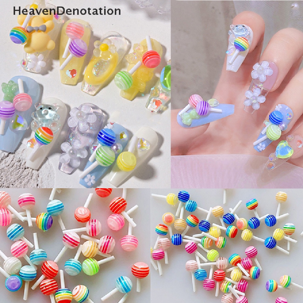 [HeavenDenotation] 30pcs Mix Warna Permen Lolipop Lucu Mini Nail Art Dekorasi 3D DIY Pesona Kuku HDV