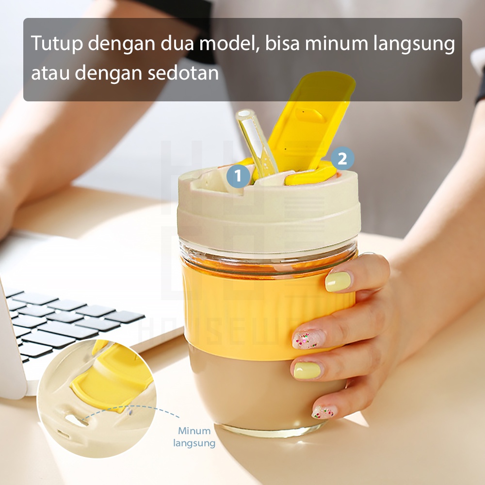 HUGO Tumbler Kaca 350 ml dan 500 ml Gelas Botol Minum Kaca Bening Aesthetic Coffee Cup Anti Tumpah