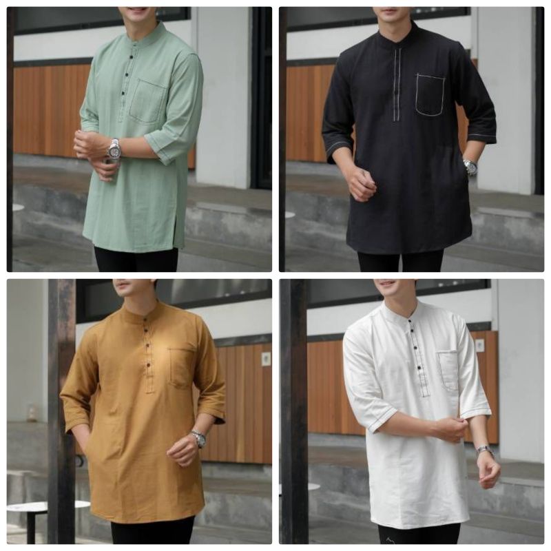 Ness Baju Koko Kurta Muslim Pria Dewasa Sage Green Zhafran
