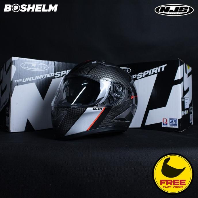 Helm NJS Shadow 814 MOTIF CARBON BLACK GLOSSY RED Helm Full Face SNI