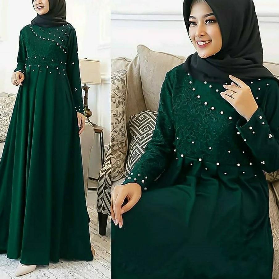 ✴ Delisya Maxi / Dress Pesta Premium / Gamis Tiara Maxi Brukat mix Mutiara ♂