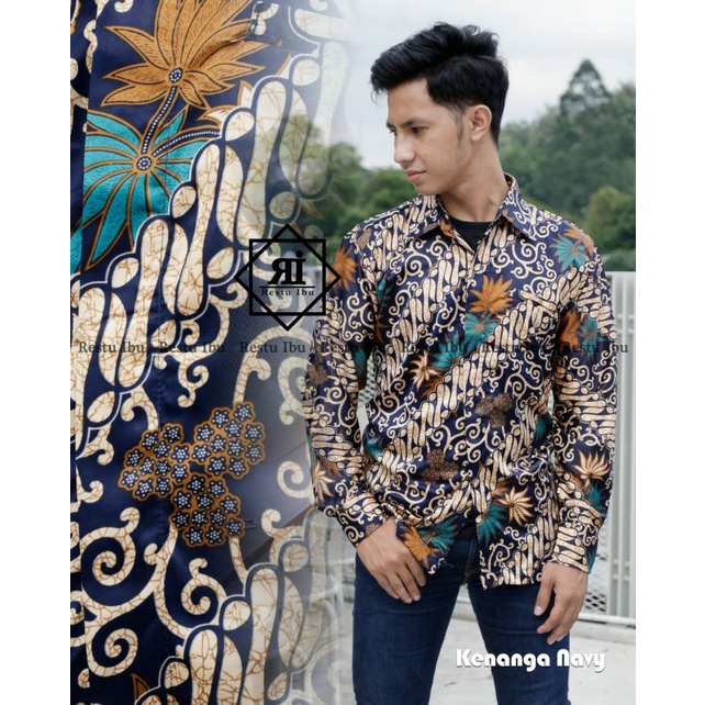 Kebayashopp - kemeja batik lengan panjang/kemeja batik kebaya/KENANGA HITAM NAVY SILVER/kemeja pesta/kemeja batik /kemeja murah/ vol 3