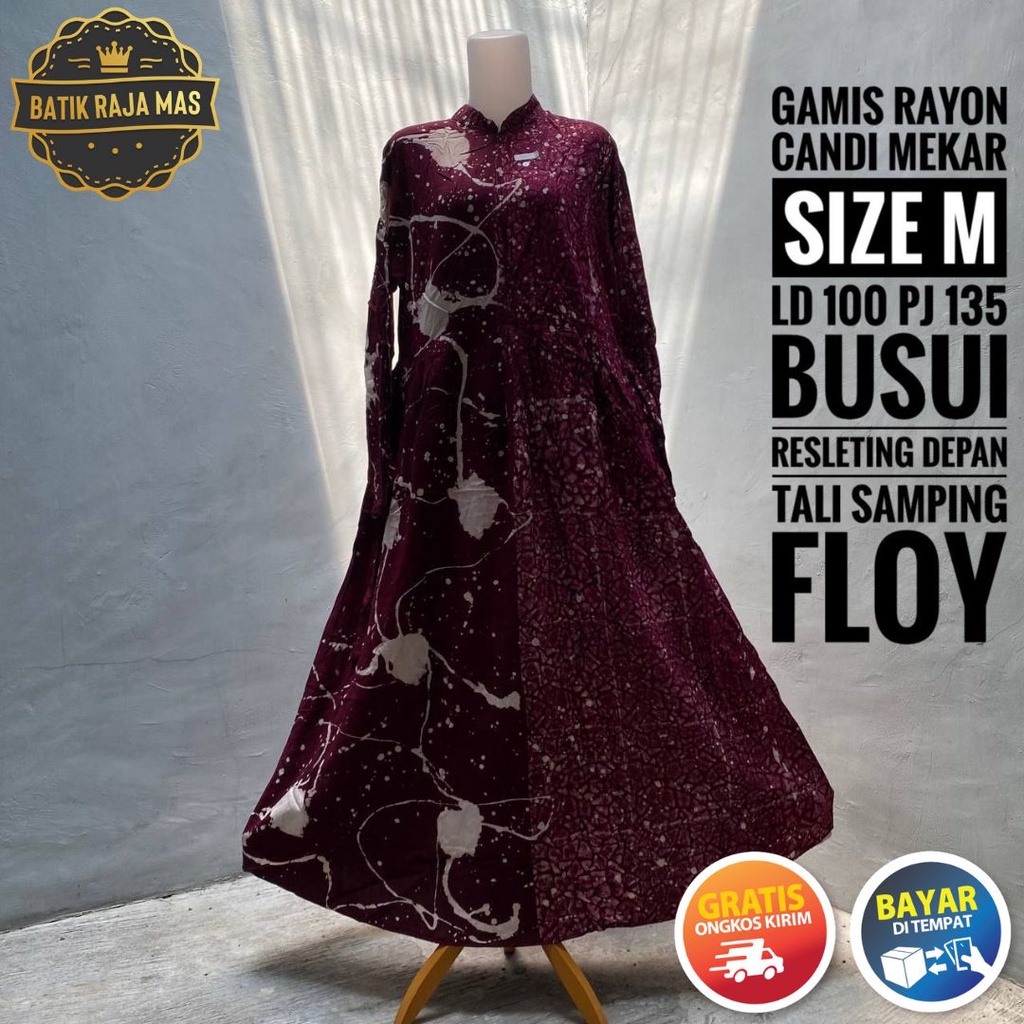 Gamis Wanita Terbaru 2023 Rayon Candi Mekar Busui Friendly Resleting Depan Tali Samping Motif Batik 