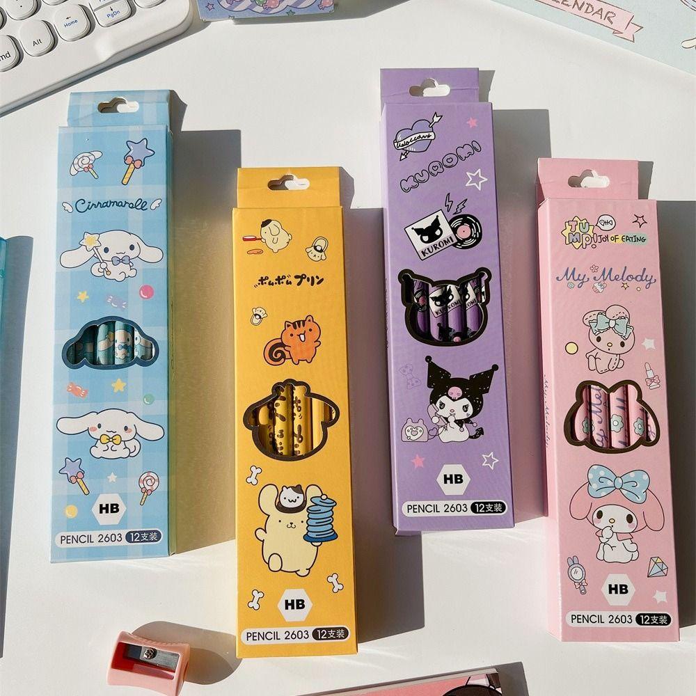 Quinton Student HB Pensil Lucu 12Pcs /Set Kuromi Perlengkapan Seni Untuk Hadiah Anak My Melody Perlengkapan Kantor Sekolah