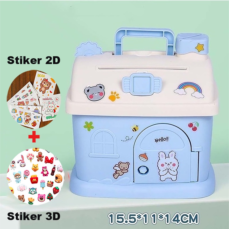 【COD】Celengan Anak Bentuk Rumah FREE Sticker Biasa Dan 3D Lucu Cute Tempat Penyimpanan Uang