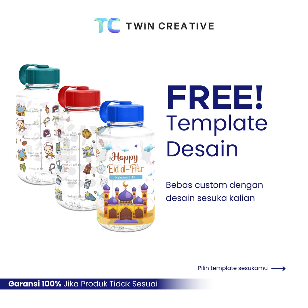 Custom Tumbler Plastik Dundee Spesial Ramadan &amp; Idul Fitri - Cetak Hadiah Botol 1 Liter Motivasi Minum Print UV