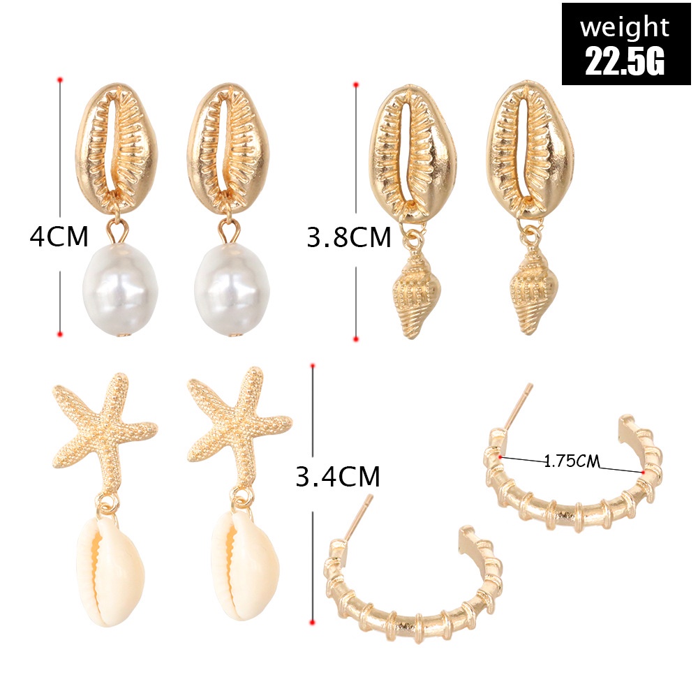 2023anting shell Alami Baru 4pasang Set Wanita Mutiara Keong Bintang Laut Anting Eksotis Perhiasan Hadiah Perhiasan Grosir
