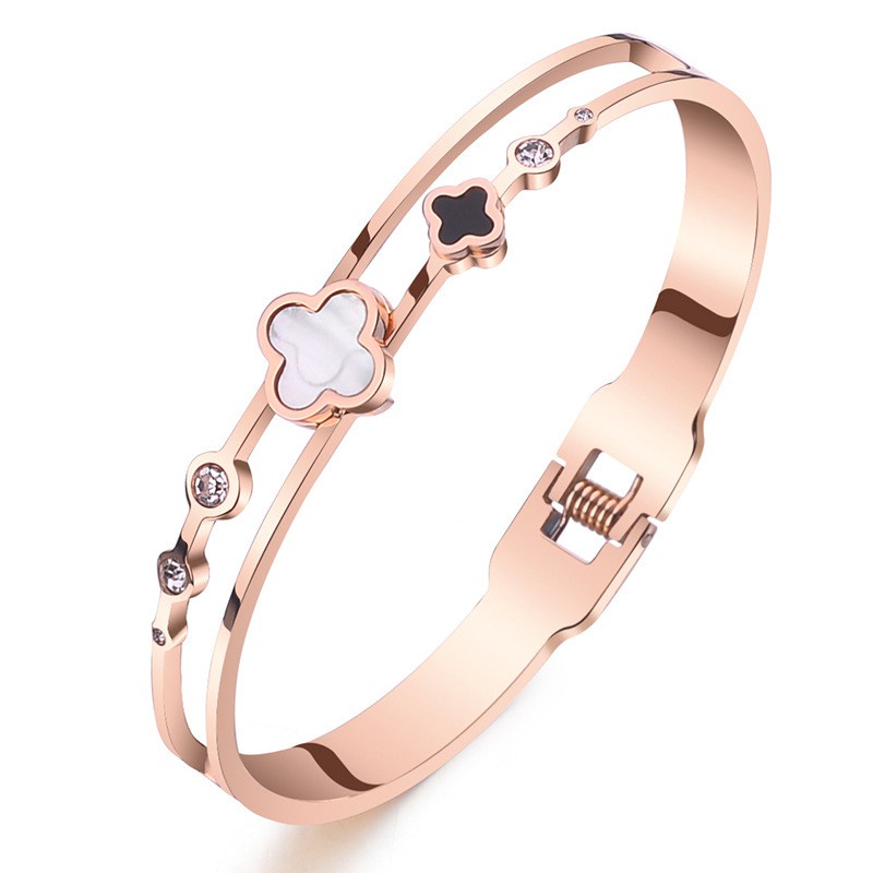 Gelang Rose Gold 18k Desain Clover Gaya Korea Jepang