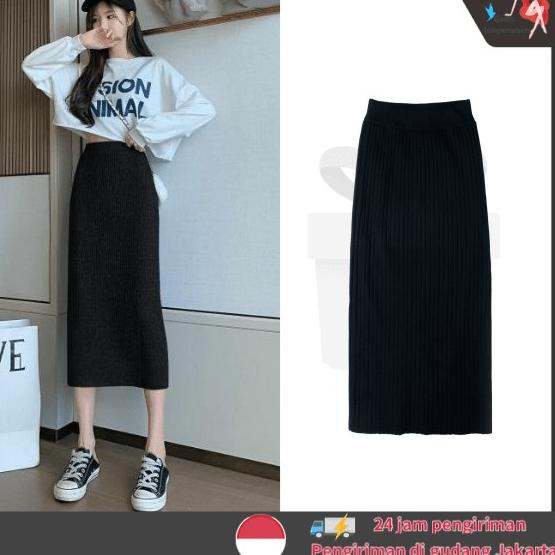 Langsung Kirim Rok Rajut/Rok Panjang Korea/Rok Wanita Korea/Midi Skirt/Rok Span Panjang/Rok rajut pa