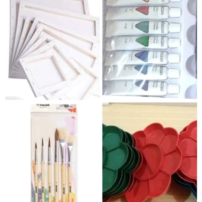 

DISKON WARNA/ Paket Lukis (kanvas 20x20,palet,kuas,cat akrilik)⠀