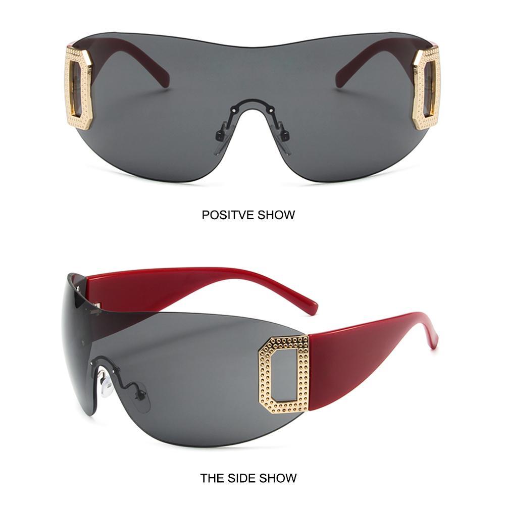 Lily Rimless Y2K Kacamata Hitam Trendi Retro Oversized UV400 Perlindungan Frameless Eyewear Cyber Shades
