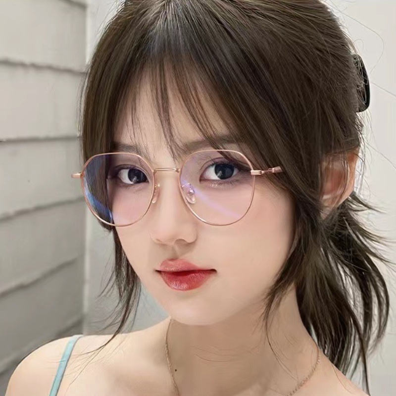 (YUZHU) Korea Fashion Logam Bingkai Bulat Anti Cahaya Biru Kacamata Untuk Wanita Candy Color Anti Radiasi Eyeglasses