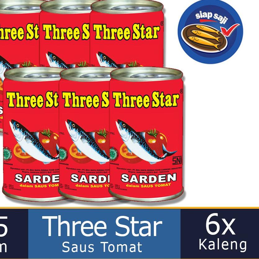

✸ Paket 6 Pcs Three Star Sarden mini saus tomat Makanan Kaleng 155 g ►