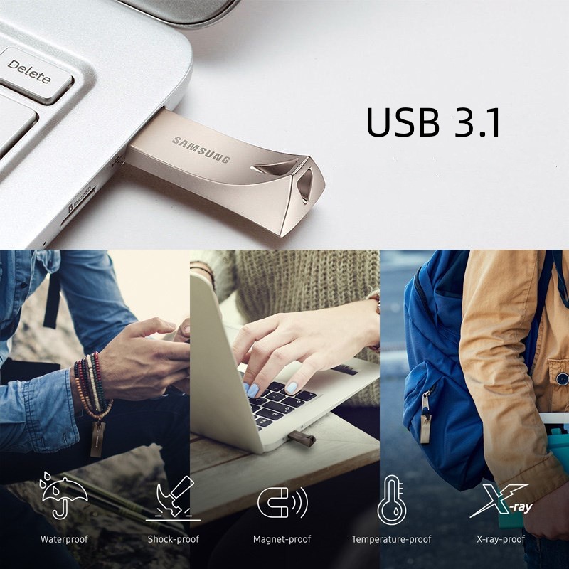 Samsung USB 3.1 USB Flash Drive 400MB/s Metal Pen Drive Flashdisk Samsung Flash Drive BAR Plus 16GB/32GB/64GB/128GB Metal Mini Pen Drive Pendrive Memory Stick Storage