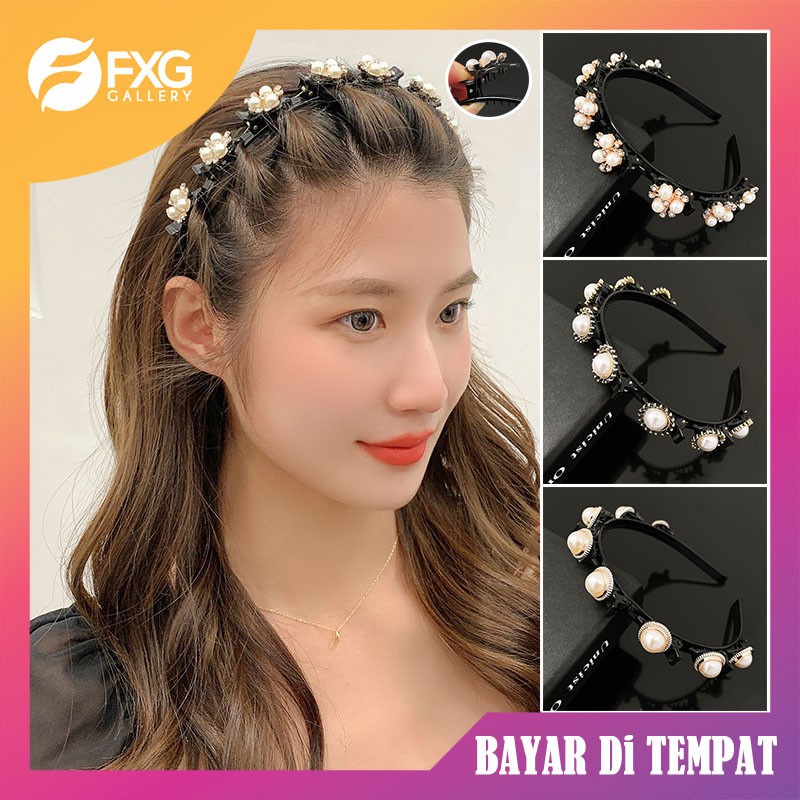 FXG - 2in1 Bando include Jepit Rambut Fashion Korea Pola Mutiara Wanita Dewasa BND06 Bisa COD