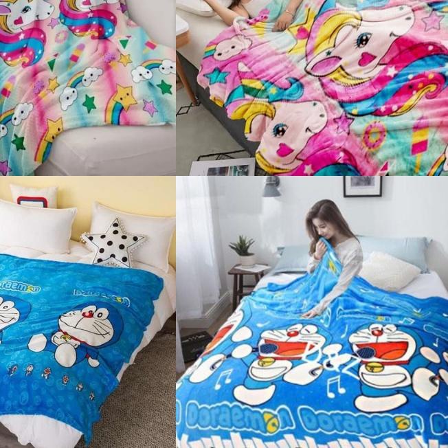 ✵ TERBARU Selimut Bulu Motif Selimut Karakter Selimut Bulu Anak Lembut Tebal SELIMUT DORAEMON - HK ✽