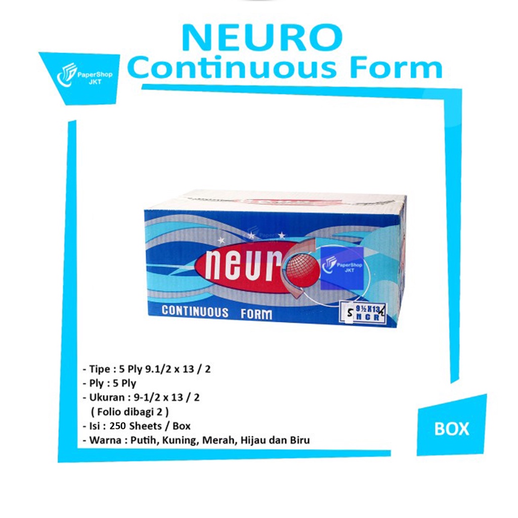 

NEURO - Continous Form 5 Ply 9 1/2 x 13/2 ( Folio Dibagi 2 ) NCR - Box