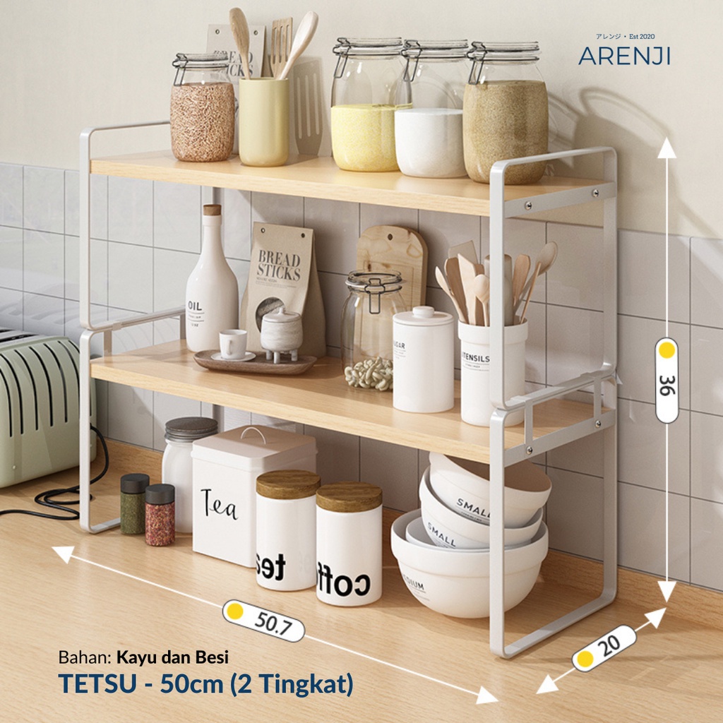 TERMURAH Arenji TETSU - Rak Meja Kayu Besi Multifungsi Dapur