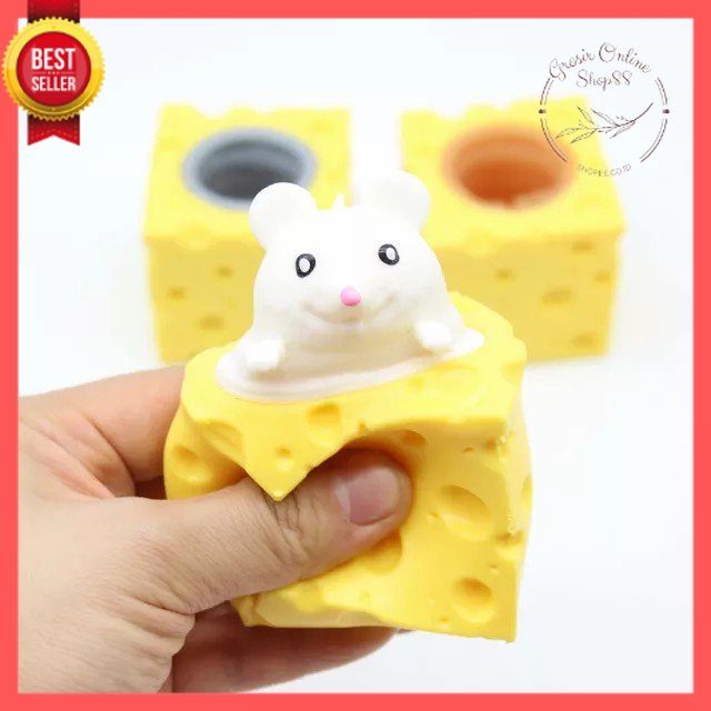 GOS -B413- Mainan Squishy Tikus Keju - Squishy Karet Silikon - Mainan Squishy Pencet - Tikus Keju Mainan Anak Karet