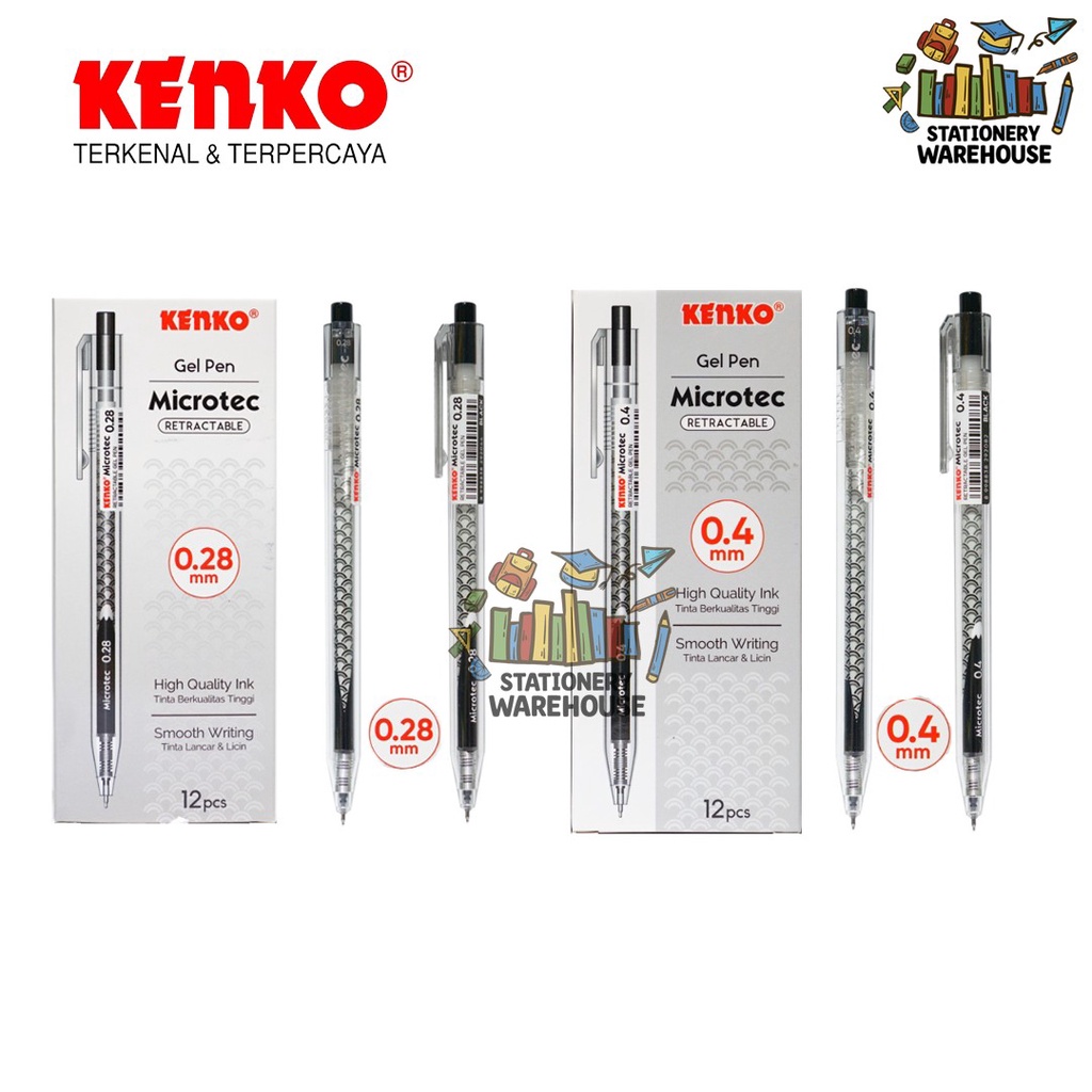 

Pulpen / Pena KENKO Gel Pen Microtec 0.28 mm 0.4 mm Needle Tip Retractable Black
