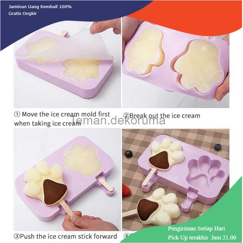 TD - DPR SJ Cetakan Es Krim 2 Hole Silicone Mold Dessert Dog Paw with 50 Sticks - JSC84