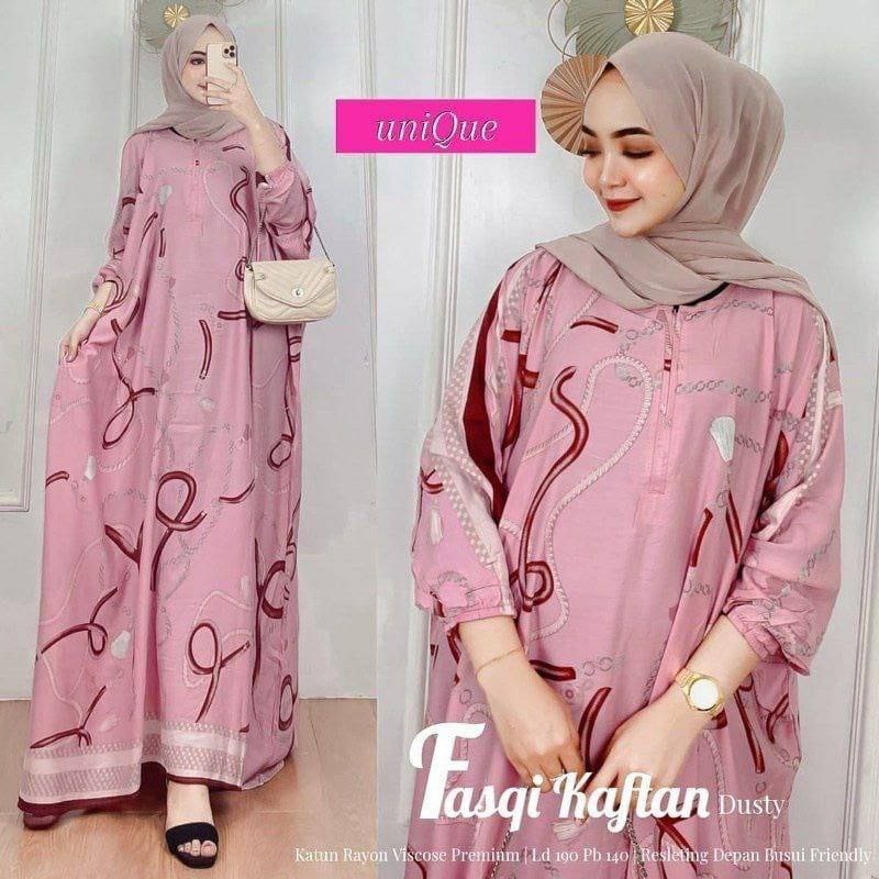 Fasqi Kaftan Rayon Diamond Premium Gamis Dress Wanita Kerah Shanghai Baju Muslim Wanita Kekinian LD 150 cm