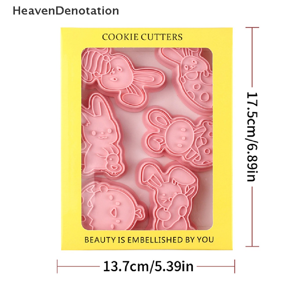 [HeavenDenotation] 6pcs Cetakan Biskuit Kelinci Paskah Plastik Bunny Egg Cookie Cutter Stamp Embosser HDV